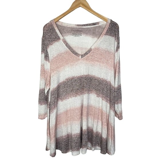 Lane Bryant Sweaters - Lane Bryant Women’s Sweater Swing Top Striped White Pink Brown Knit Size 18/20